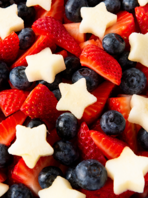 Star-spangled fruit salad with fresh fruit cut into star shapes for a patriotic 4th of July dish