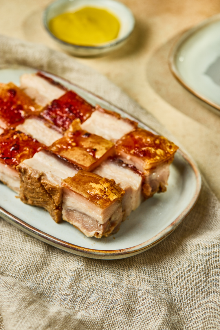 Cantonese-style crispy pork belly cooked until golden and crunchy in the air fryer.