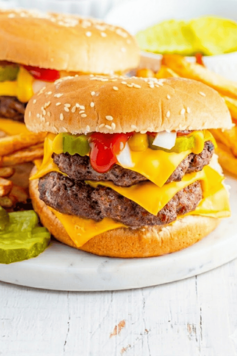 Homemade McDonald's Double Cheeseburger ready in 15 minutes with crispy smashed patties and melted cheese on a steamed bun