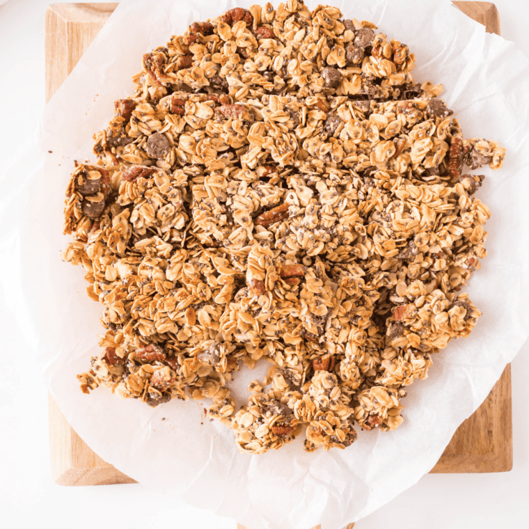 Homemade copycat Bear Naked Maple Pecan Crumble broken into crunchy clusters