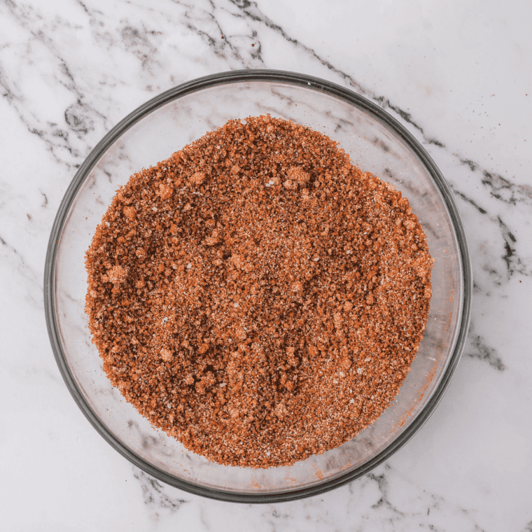 Finished copycat Meat Church Honey Hog BBQ rub whisked smooth in a bowl, ready to transfer to a jar