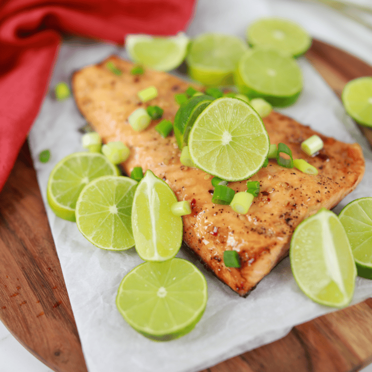 Crispy air-fried salmon fillet served with rice and vegetables
