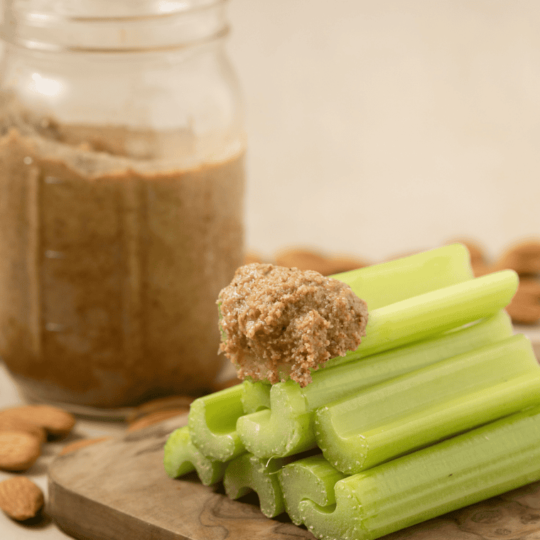 Celery stalks filled with creamy almond butter