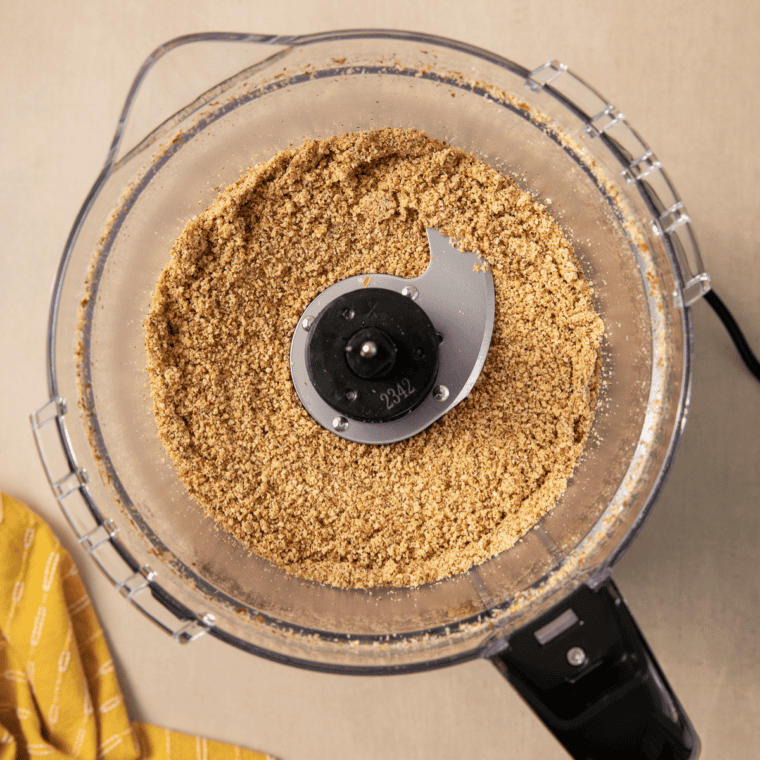 Roasted almonds ground into coarse crumbs in a food processor