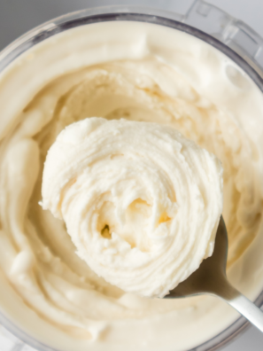 Blue Bell Sweet Cream Ninja Creami copycat ice cream scooped into a white bowl
