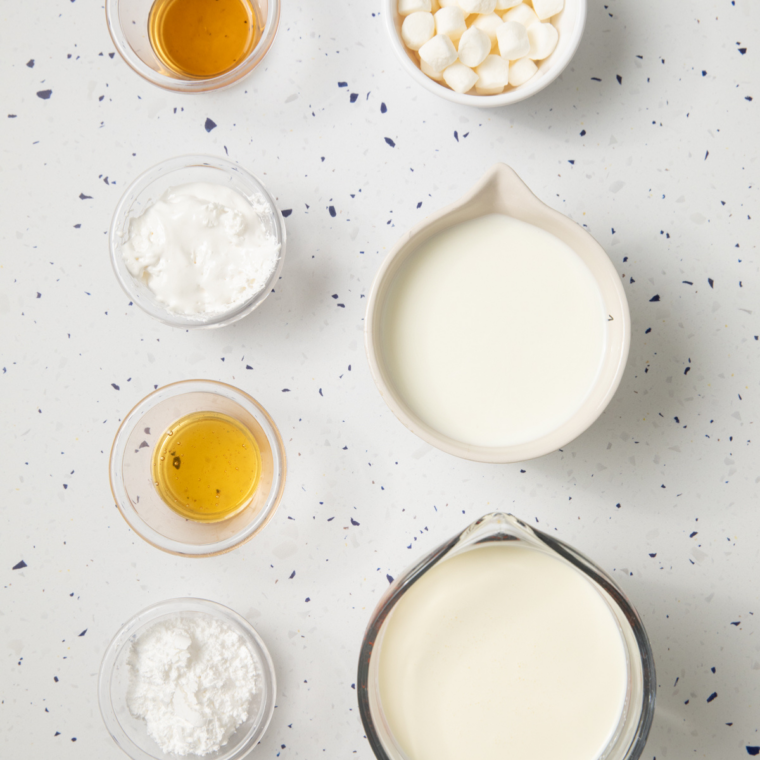 Ingredients for Cold Stone Cake Batter Ninja Creami copycat recipe laid out on a counter