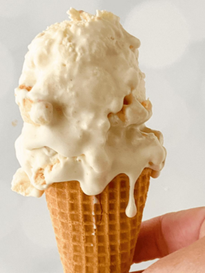Close-up of Cold Stone Cake Batter Ninja Creami copycat ice cream showing its dense, creamy texture