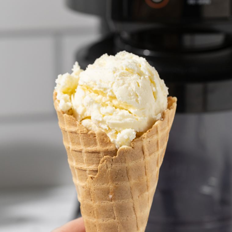 Finished Cold Stone Cake Batter Ninja Creami ice cream scooped and served with sprinkles