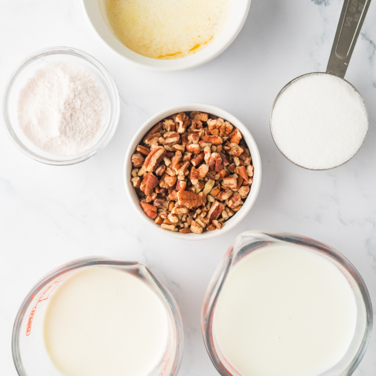 Ingredients for Cold Stone Founder's Favorite Ninja Creami: milk, cream, brownie, pecans, fudge, caramel