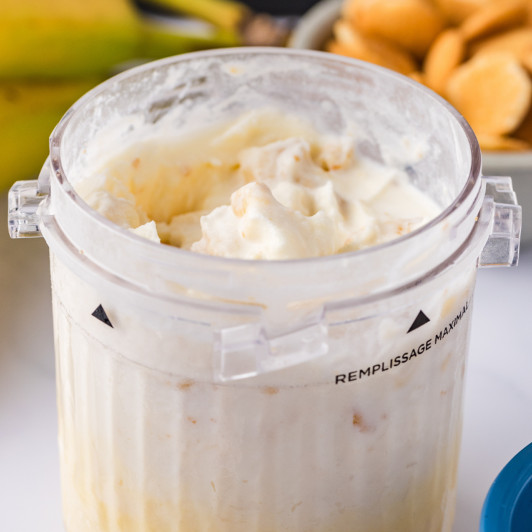 Bowl of homemade banana pudding ice cream topped with banana slices and crushed vanilla wafers