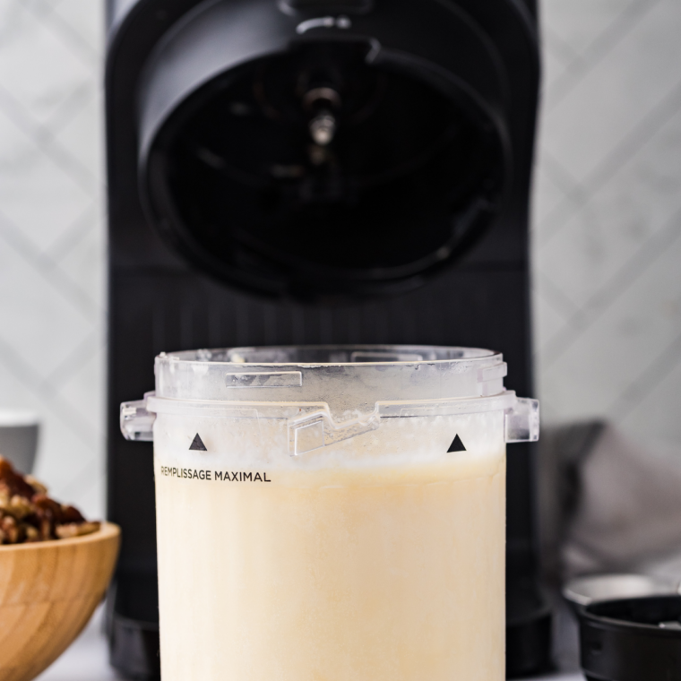 Frozen Ninja Creami pint ready to spin into ice cream