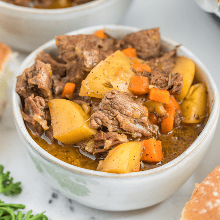 Bowl of beef stew made with homemade beef stew seasoning mix