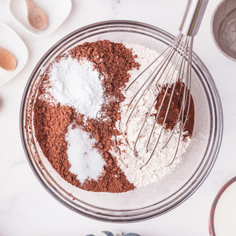 Dry cocoa and brown sugar mixture sprinkled over chocolate batter in a crockpot, not stirred