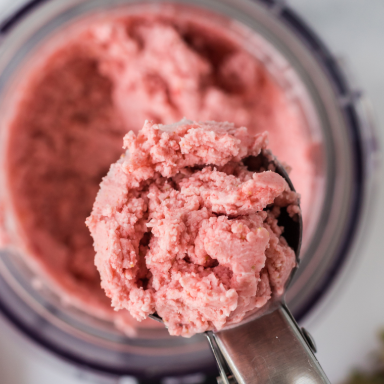 Smooth, creamy Blue Bell Strawberry copycat after adding milk and running the RE-SPIN function