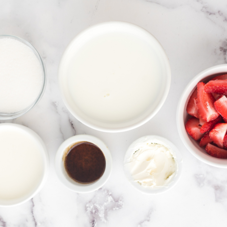 Ingredients for Ninja Creami Blue Bell Homemade In The Shade: milk, cream, sugar, cream cheese, vanilla, fudge sauce