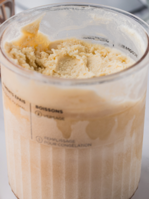 Close-up of smooth, freshly spun Ninja Creami root beer float Italian ice in a dessert cup