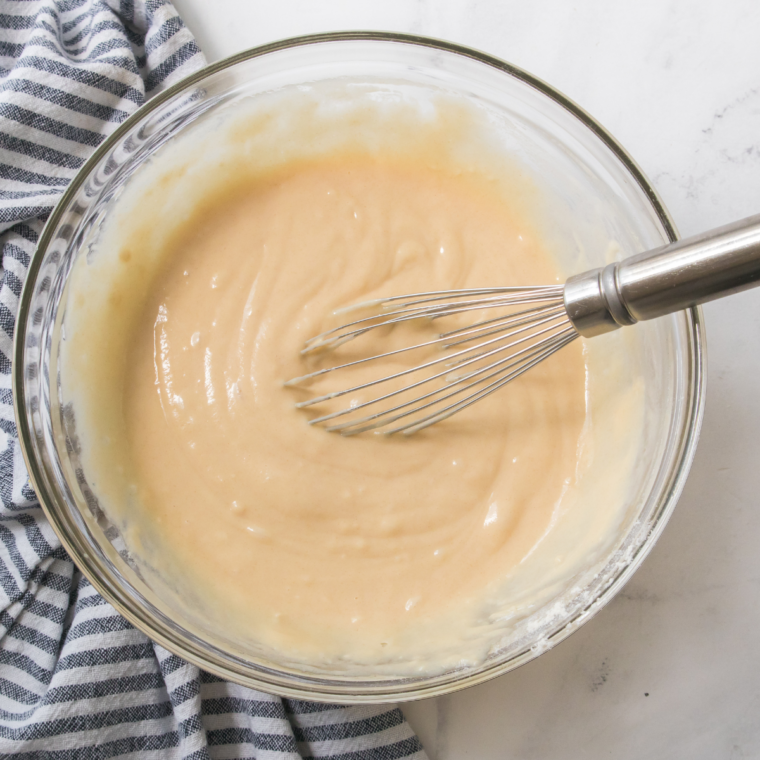 Vanilla cake batter stirred just until combined with a rubber spatula