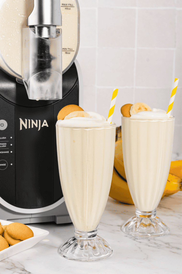 Finished Ninja Slushi banana milkshake topped with whipped cream