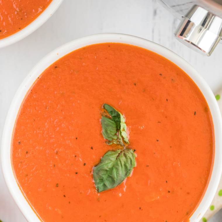 copycat Schlotzsky's tomato basil soup in a white bowl
