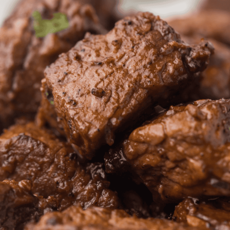 Seared steak bites coated in homemade Ruth's Chris style steak seasoning
